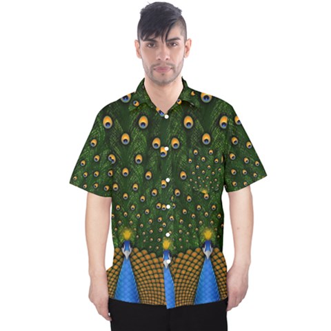 Peacock Feathers Tail Green Beautiful Bird Men s Hawaii Shirt by Ndabl3x