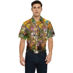 Garden Of Paradise Butterfly Swan Bird Painting Gazebo, Peacock Flower Men s Short Sleeve Pocket Shirt  by Ndabl3x