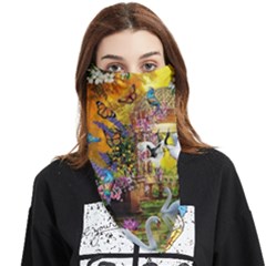 Garden Of Paradise Butterfly Swan Bird Painting Gazebo, Peacock Flower Face Covering Bandana (triangle) by Ndabl3x