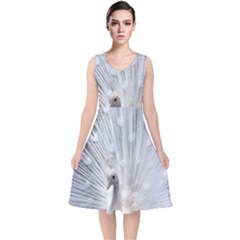 White Peacock Bird V-neck Midi Sleeveless Dress  by Ndabl3x