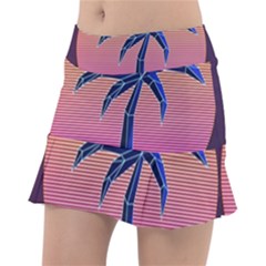 Abstract 3d Art Holiday Island Palm Tree Pink Purple Summer Sunset Water Classic Tennis Skirt by Cemarart