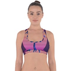 Abstract 3d Art Holiday Island Palm Tree Pink Purple Summer Sunset Water Cross Back Hipster Bikini Top  by Cemarart