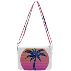 Abstract 3d Art Holiday Island Palm Tree Pink Purple Summer Sunset Water Double Gusset Crossbody Bag by Cemarart