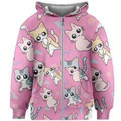 Cute Animal Little Cat Seamless Pattern Kids  Zipper Hoodie Without Drawstring by Grandong