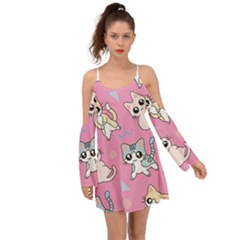 Cute Animal Little Cat Seamless Pattern Boho Dress by Grandong