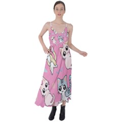 Cute Animal Little Cat Seamless Pattern Tie Back Maxi Dress by Grandong