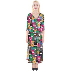 Cat Funny Colorful Pattern Quarter Sleeve Wrap Maxi Dress by Grandong