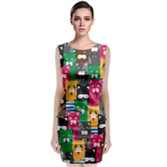 Cat Funny Colorful Pattern Sleeveless Velvet Midi Dress by Grandong