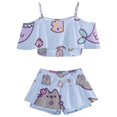 Pusheen Cat Cute Kids  Off Shoulder Skirt Bikini by Grandong