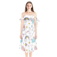 Unicorn Diamond Rainbow Shooting Star Shoulder Tie Bardot Midi Dress by Grandong