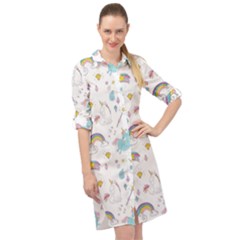 Unicorn Diamond Rainbow Shooting Star Long Sleeve Mini Shirt Dress by Grandong