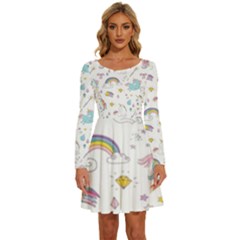 Unicorn Diamond Rainbow Shooting Star Long Sleeve Wide Neck Velvet Dress by Grandong