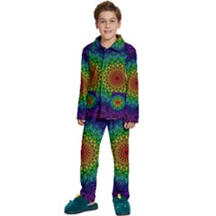 Rainbow Mandala Abstract Pastel Pattern Kids  Long Sleeve Velvet Pajamas Set by Grandong