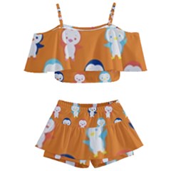 Cute Penguin Funny Pattern Kids  Off Shoulder Skirt Bikini by Grandong