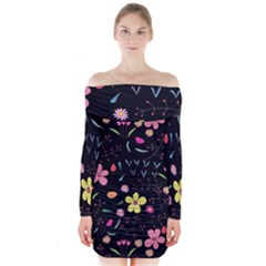 Beautiful Flower Plants Aesthetic Secret Garden Long Sleeve Off Shoulder Dress by Grandong