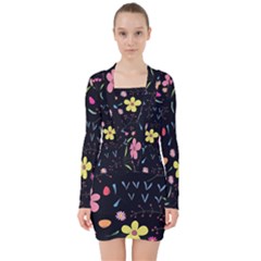 Beautiful Flower Plants Aesthetic Secret Garden V-neck Bodycon Long Sleeve Dress by Grandong