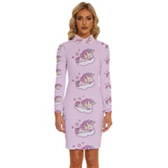 Unicorn Clouds Colorful Cute Pattern Sleepy Long Sleeve Shirt Collar Bodycon Dress by Grandong