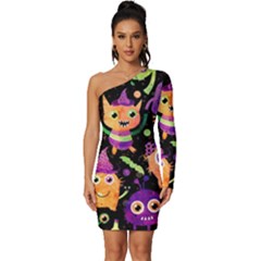 Fun Halloween Monsters Long Sleeve One Shoulder Mini Dress by Grandong