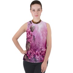 24 Rise  Mock Neck Chiffon Sleeveless Top by Asomg