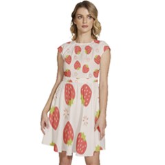 Strawberries Pattern Design Cap Sleeve High Waist Dress by Grandong