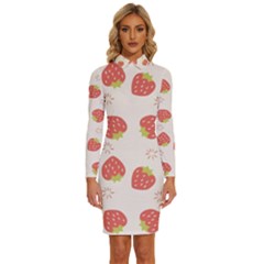 Strawberries Pattern Design Long Sleeve Shirt Collar Bodycon Dress by Grandong