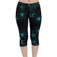 Space Time Abstract Pattern Alien Dark Green Pattern Velvet Capri Leggings  by Cemarart