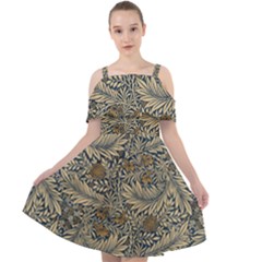 Brown Vintage Floral Pattern Damask Floral Vintage Retro Cut Out Shoulders Chiffon Dress by Cemarart