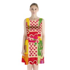 I Love You Doodle Sleeveless Waist Tie Chiffon Dress by Cemarart