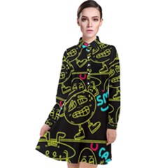 Keep Smiing Doodle Long Sleeve Chiffon Shirt Dress by Cemarart