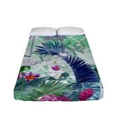 Peacock Parrot Bird Pattern Exotic Summer Green Flower Jungle Paradise Fitted Sheet (full/ Double Size) by Cemarart