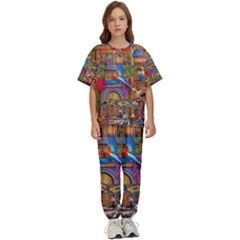 Arabian Street Art Colorful Peacock Tiger Man Parrot Horse Dancer Fantasy Kids  T-shirt And Pants Sports Set by Cemarart