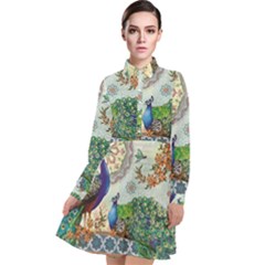 Royal Peacock Feather Art Fantasy Long Sleeve Chiffon Shirt Dress by Cemarart