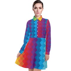 Rainbow Beautiful Seamless Pattern Long Sleeve Chiffon Shirt Dress by Cemarart