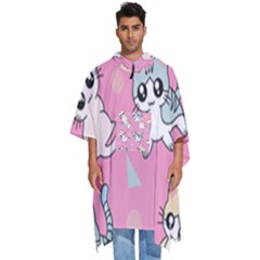 Cute Animal Little Cat Seamless Pattern Men s Hooded Rain Ponchos by Cemarart