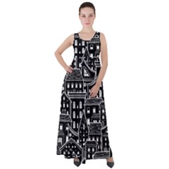 Dark Seamless Pattern With Houses Doodle House Monochrome Empire Waist Velour Maxi Dress by Cemarart