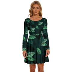 Foliage Long Sleeve Wide Neck Velvet Dress by HermanTelo