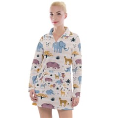 Wild Animals Seamless Pattern Women s Long Sleeve Casual Dress by Ndabl3x