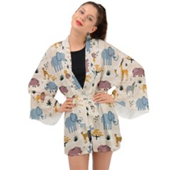 Wild Animals Seamless Pattern Long Sleeve Kimono by Ndabl3x