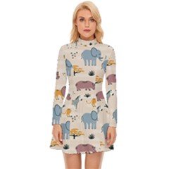 Wild Animals Seamless Pattern Long Sleeve Velour Longline Dress by Ndabl3x