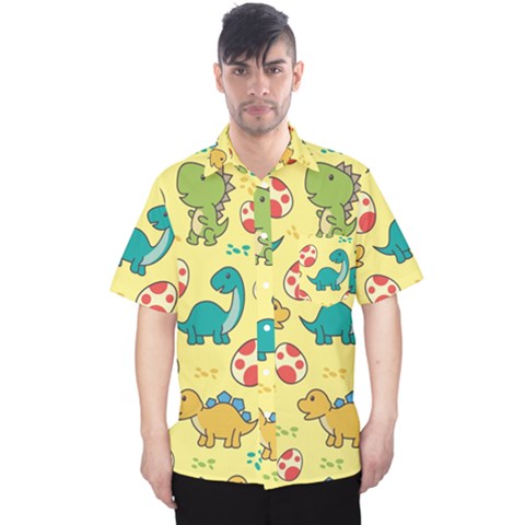 Seamless Pattern With Cute Dinosaurs Character Men s Hawaii Shirt by Ndabl3x