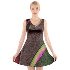 Abstract Curve Pattern Red V-neck Sleeveless Dress by Ndabl3x