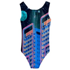 Fantasy City Architecture Building Cityscape Kids  Cut-out Back One Piece Swimsuit by Cemarart