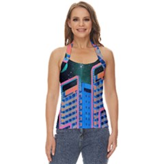 Fantasy City Architecture Building Cityscape Basic Halter Top by Cemarart