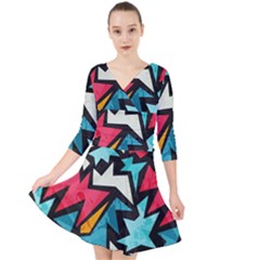 Abstract, Colorful, Colors Quarter Sleeve Front Wrap Dress by nateshop