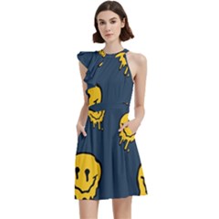 Aesthetic, Blue, Mr, Patterns, Yellow, Tumblr, Hello, Dark Cocktail Party Halter Sleeveless Dress With Pockets by nateshop