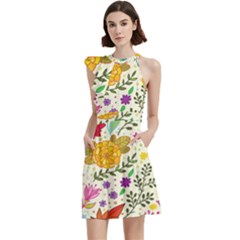 Colorful Flowers Pattern, Abstract Patterns, Floral Patterns Cocktail Party Halter Sleeveless Dress With Pockets by nateshop