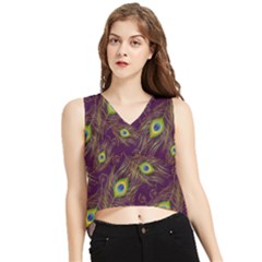 Feathers, Peacock, Patterns, Colorful V-neck Cropped Tank Top by nateshop