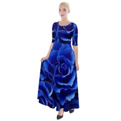 Blue Roses Flowers Plant Romance Blossom Bloom Nature Flora Petals Half Sleeves Maxi Dress by Proyonanggan