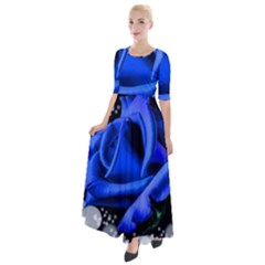 Blue Rose Bloom Blossom Half Sleeves Maxi Dress by Proyonanggan