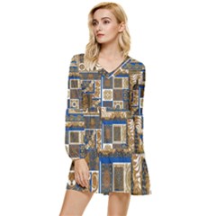 Decoupage Tiered Long Sleeve Mini Dress by nateshop